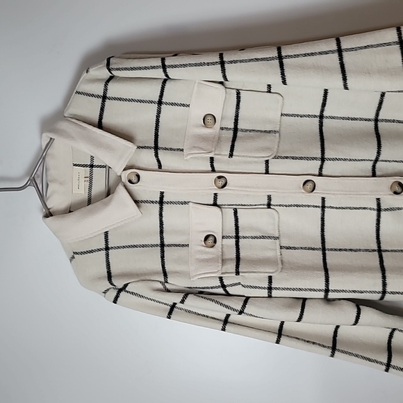 Nordstrom Melloday Ivory & Black Grid like patternJacket with Side Seam Pockets - Picture 5 of 16